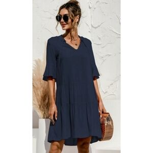 Quincao Babydoll Tiered dress Navy